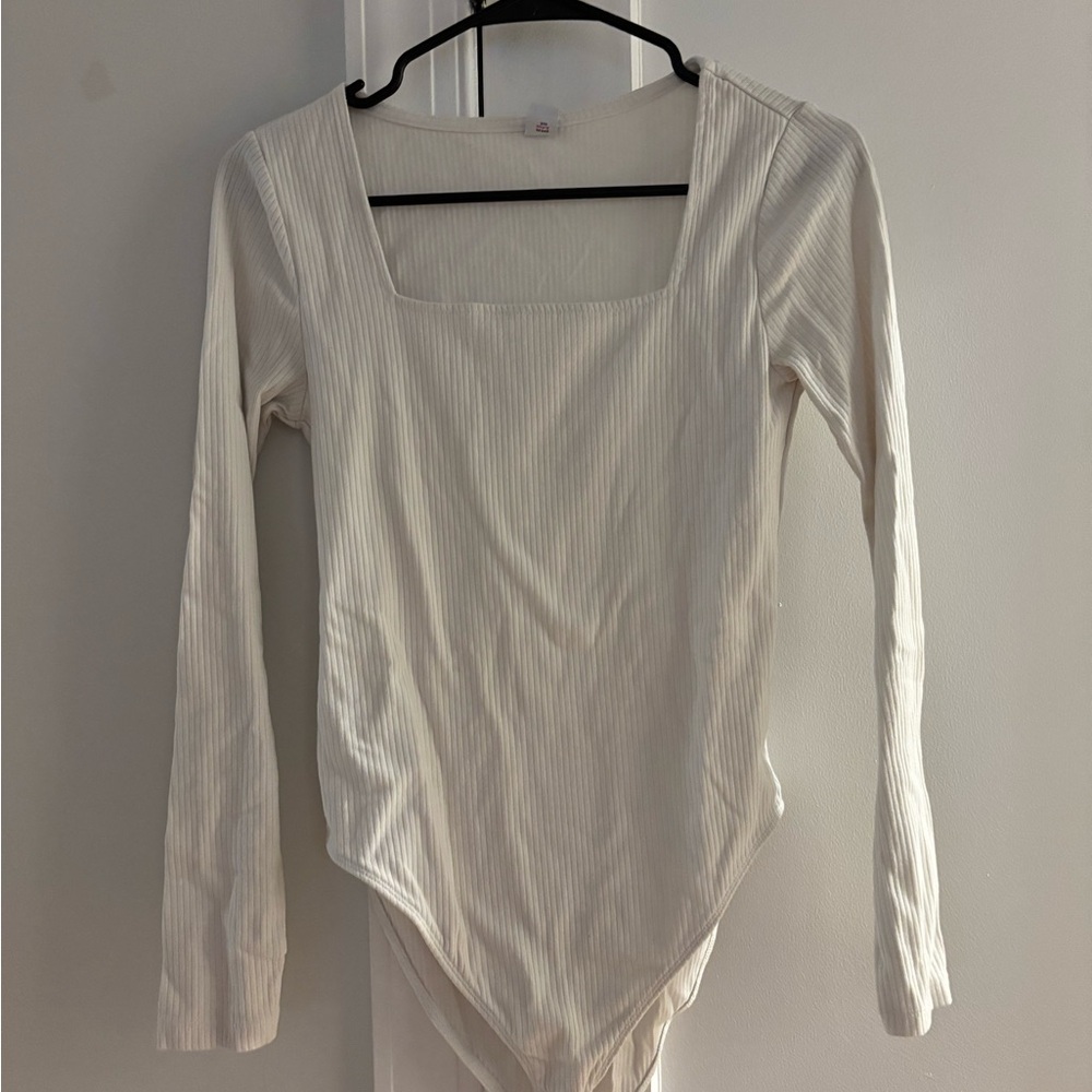White square neck long sleeve bodysuit